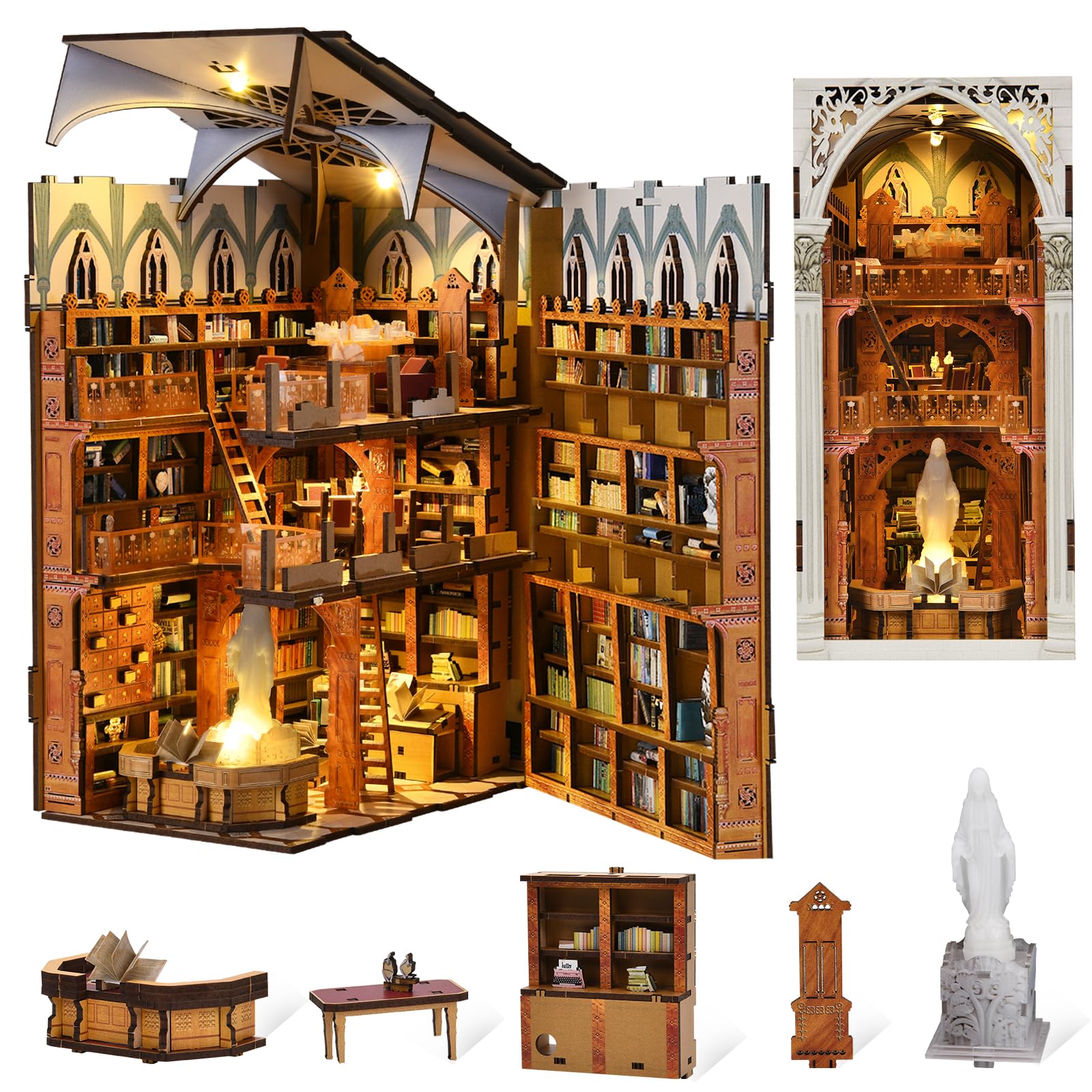 Minicity Book Nook Kit, Diy Miniature Dollhouse Booknook Kit With Led Light And Dust Cover (Public Library)