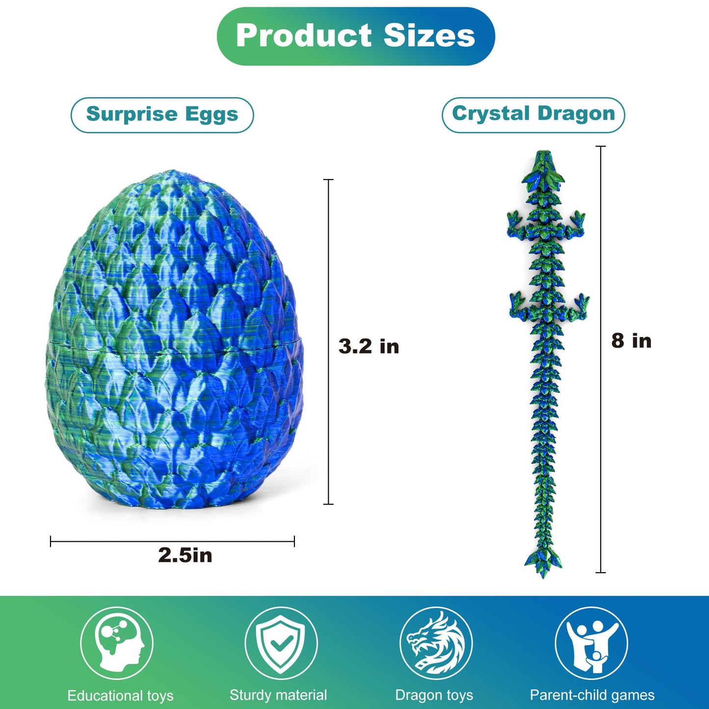 ONEVIVE Dragon Eggs with Dragon Inside 3D Printed  Mystery Dragon Egg Articulated Crystal Fidget Toy for Kids mature-themeds Women Men Funny Gift Desk Decor(Green)