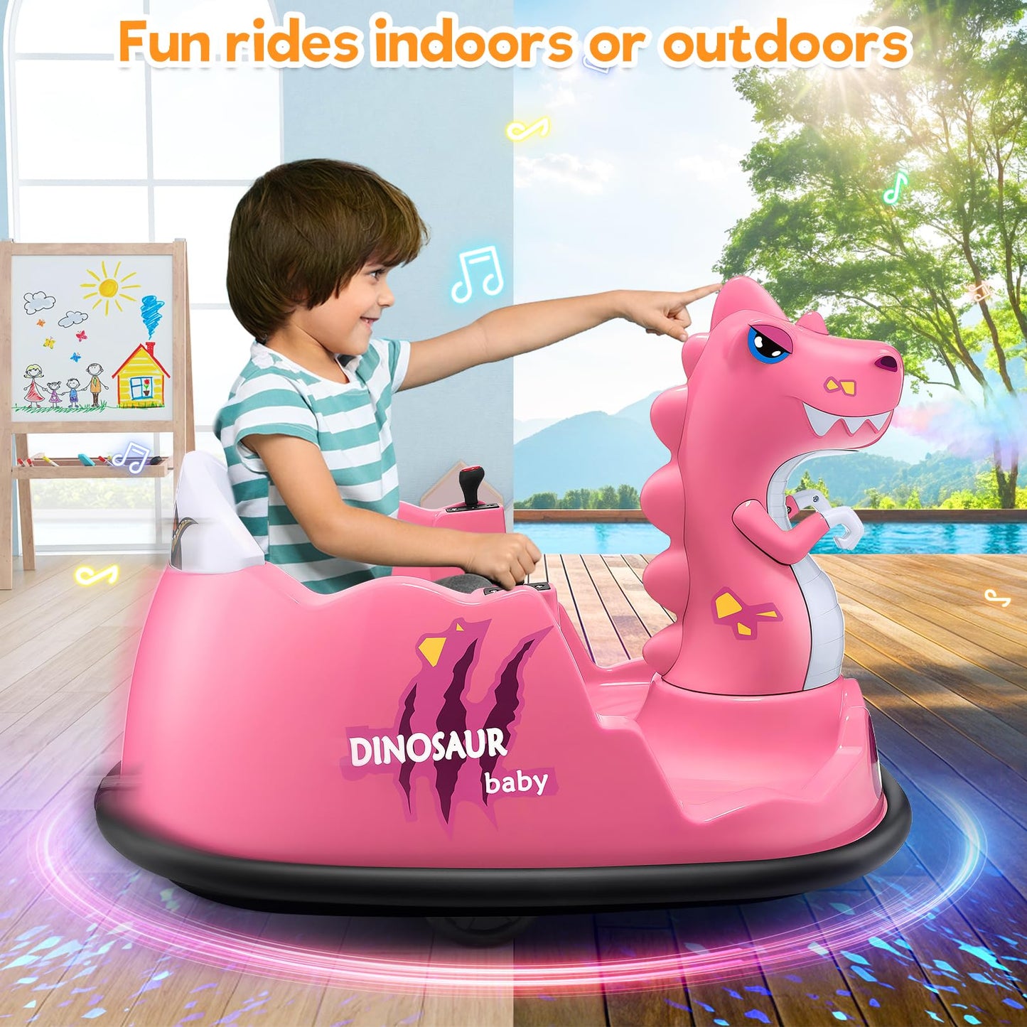 Hikole Toddler Bumper Car with Remote Control - 12V Electric Ride on Bumper Car for Baby with Spray, Music, 3 Speeds, Seat Belt,