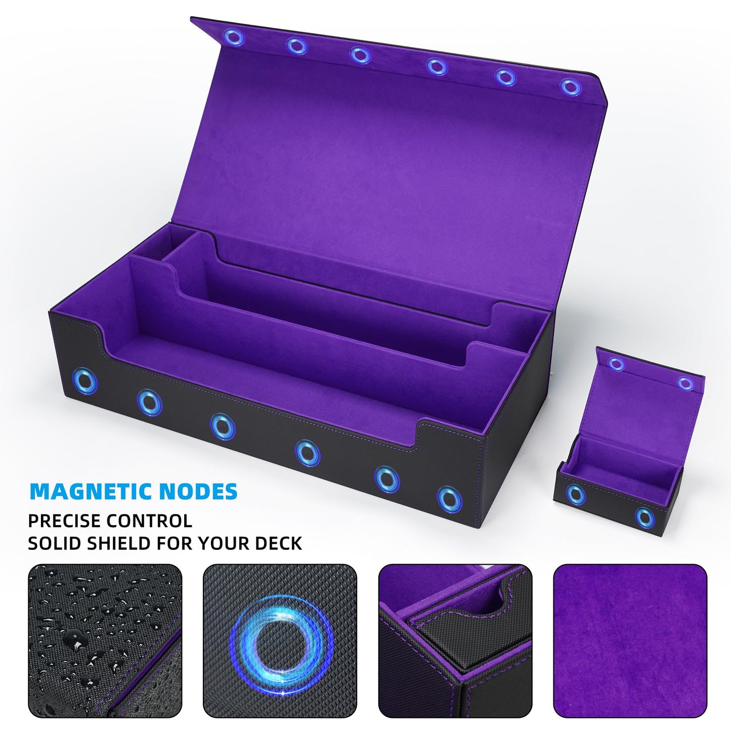 AFIING MTG Deck Box 6 In1 with MTG Playma enhanced Card Storage Box with 5 Pcs MTG Deck Box Holds 2400+ Trading Cards  Large TCG Card Deck Case for Magic Yugioh Sports Cards (Black&Purple)