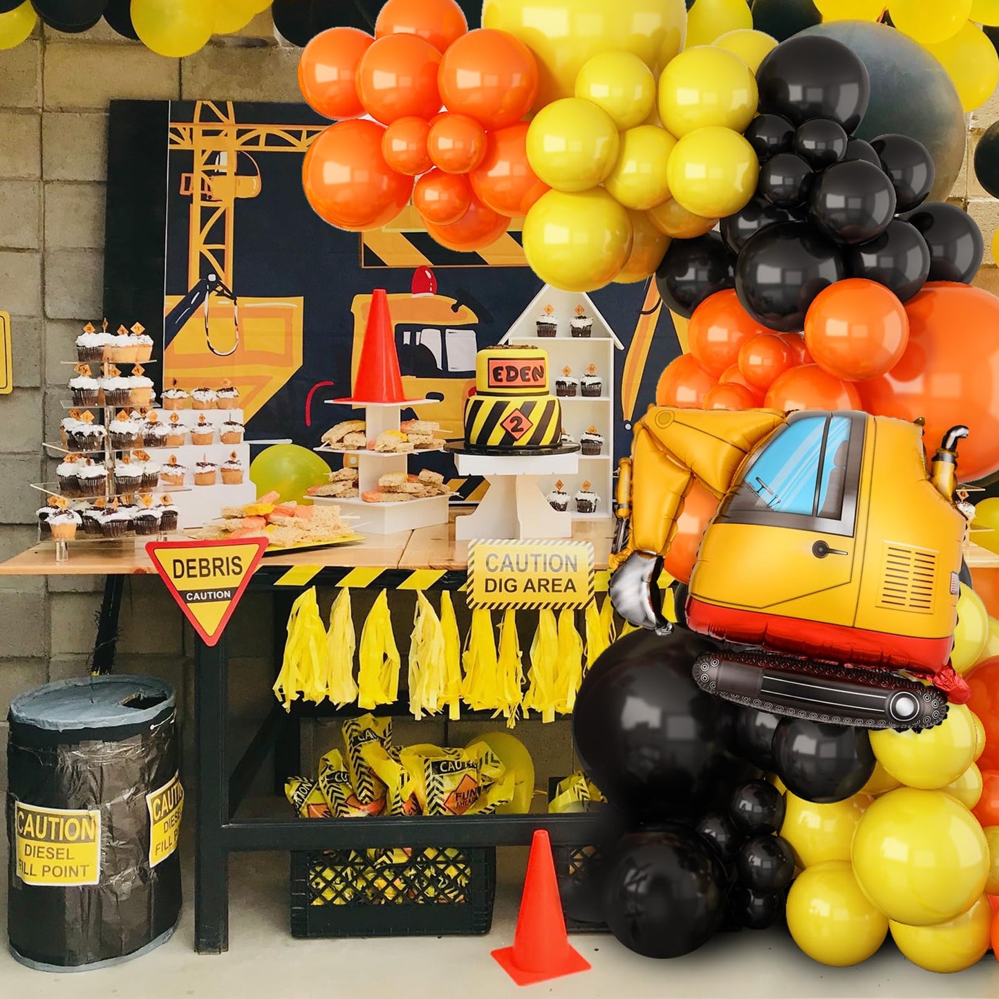 Construction Party Balloon Garland Kit, Construction Birthday Party Supplies Orange Black Yellow Balloon Garland With Truck Foil Balloon For Construction Quarantine Party Decorations