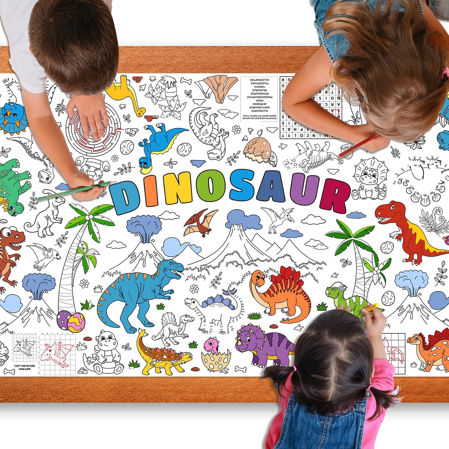 Dinosaur Giant Coloring Poster For Kids 30X72 Inch, Dinosaur Large Coloring Poster Tablecloth Books, Dinosaur Themed Color-In Ac