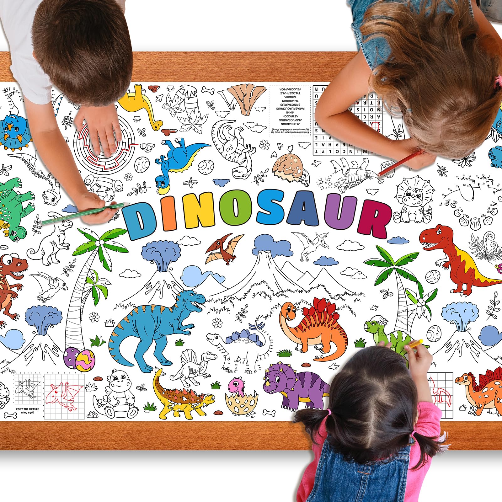 Dinosaur Giant Coloring Poster For Kids 30X72 Inch, Dinosaur Large Coloring Poster Tablecloth Books, Dinosaur Themed Color-In Ac