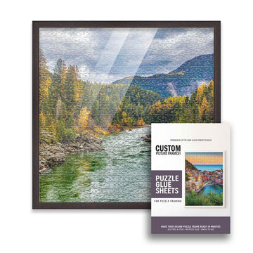 19X19 Rustic Brown Solid Wood Picture Frame Set With Peel And Stick Puzzle Glue Sheets | Interior Frame Depth 0.5 Inches | Rusti
