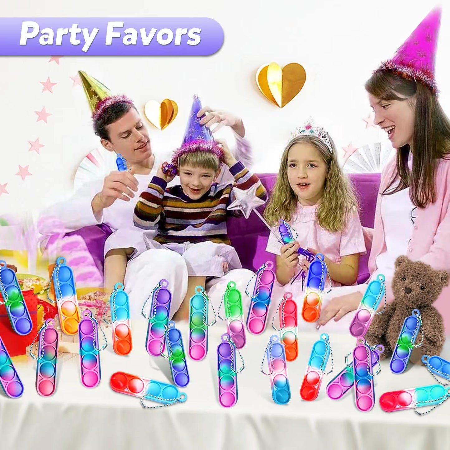 260 Pcs Pop Keychain Bulk Party Favors,Fidget Toys For Kids Bulk Mini Pop Keychain Sensory Toys Stocking Pinata Stuffers Birthda
