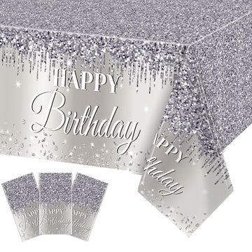 Silver Happy Birthday Party Decorations Silver Theme Table Covers Silver Glitter Birthday Party Tablecloths Supplies Diamonds Silver Party Tablecloths For Baby Shower Wedding Birthday Parties Supplies
