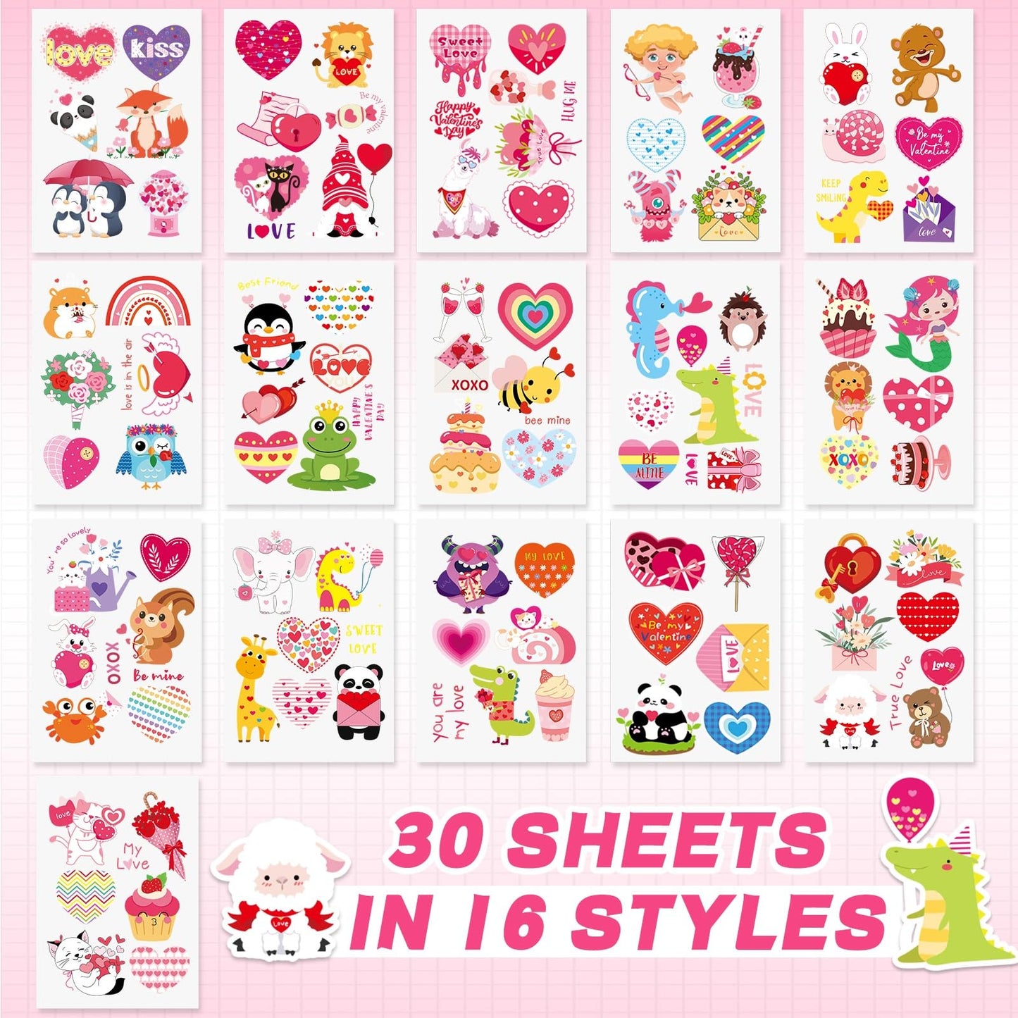 MARFOREVER 200 Pcs Valentines Stickers Love Heart Stickers for Kids Valentines Day Stickers Bulk Vinyl Waterproof Stickers for G