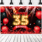 Happy 35Th Birthday Banner Backdrop Red And Black 35 Years Old Background Bday Decorations For Women Men Photography Party Supplies Glitter