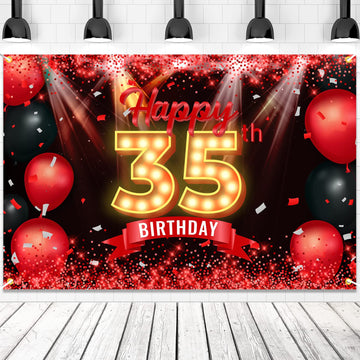 Happy 35Th Birthday Banner Backdrop Red And Black 35 Years Old Background Bday Decorations For Women Men Photography Party Supplies Glitter