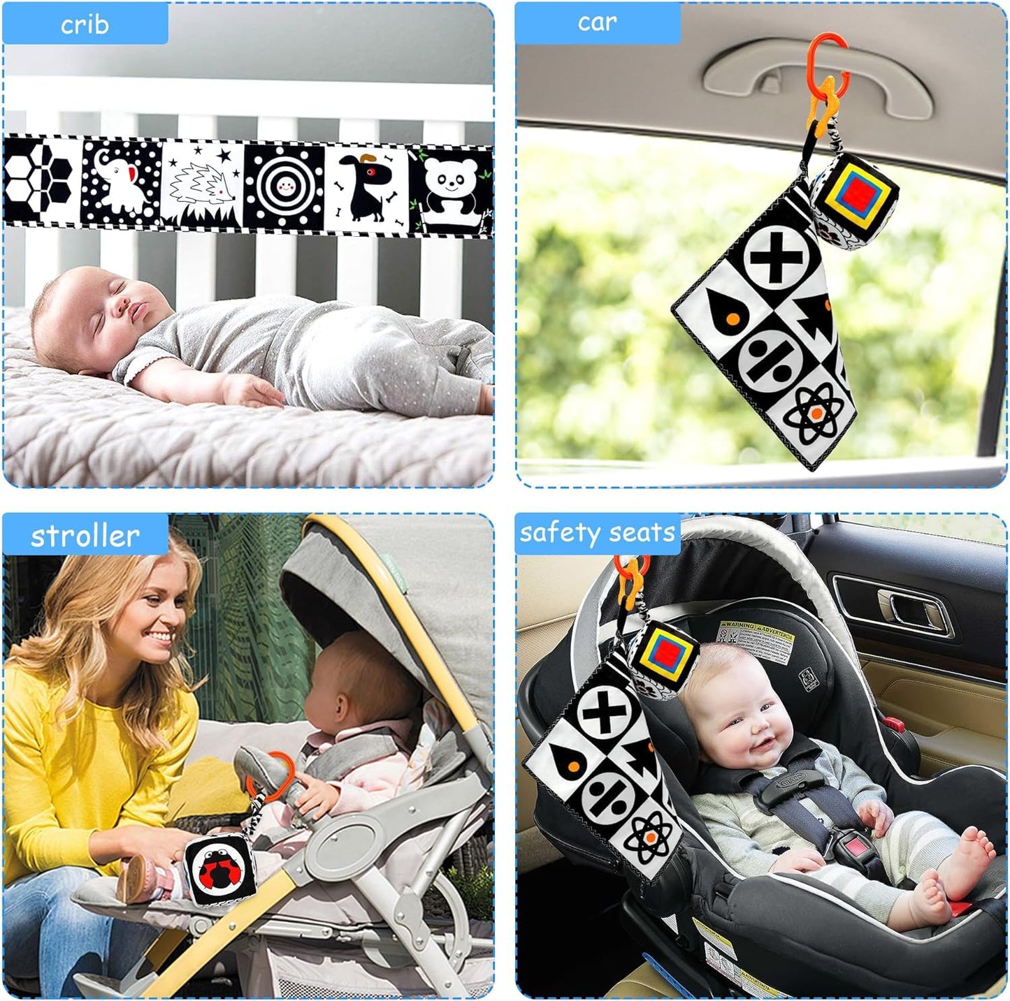 7 Pcs Black And White High Contrast Baby Toys For Newborn, Montessori Toys For Babies 0-6 Months Tummy Time Toys, Sensory Toys N