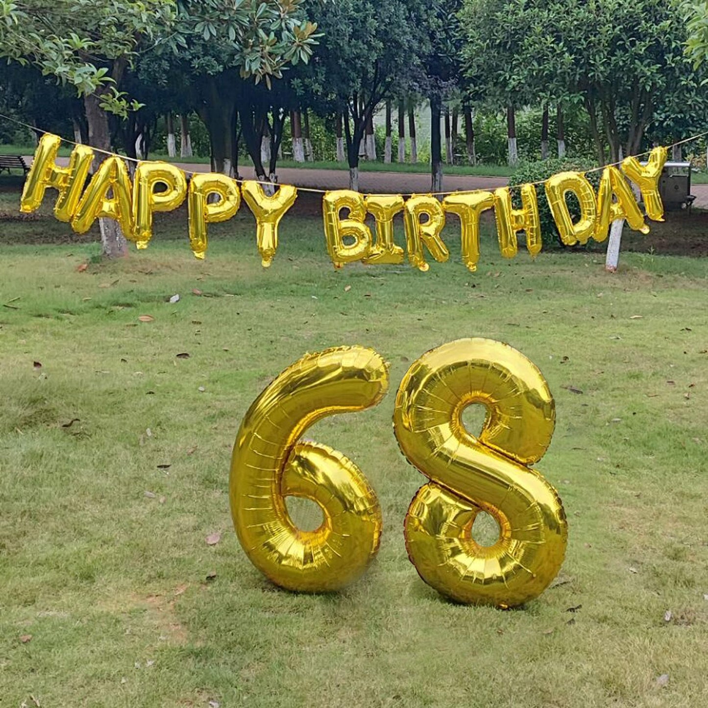 SHUNTAI 68th Birthday Decorations - Gold Jumbo 68 Number Balloons, 16-40 inch, Aluminum Foil with Happy Birthday Banner, Model SHUNTAI-N68