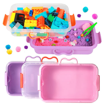 Carolart 3 Pack,Empty Sensory Bin,13.5 Inch Storage Container,Portable Plastic Storage Bins, Stackable Play Tray For Toys,Arts,C