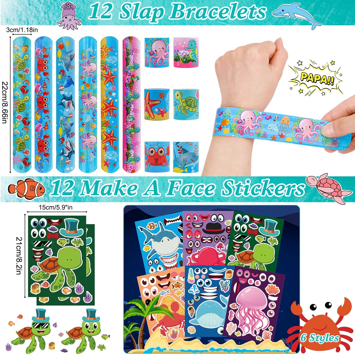 ANPHILE Under Sea Party Favors, 134 Pcs Ocean Birthday Party Supplies - Ocean Sea Animal Toys, Scratch Art Set, Grow In Water An