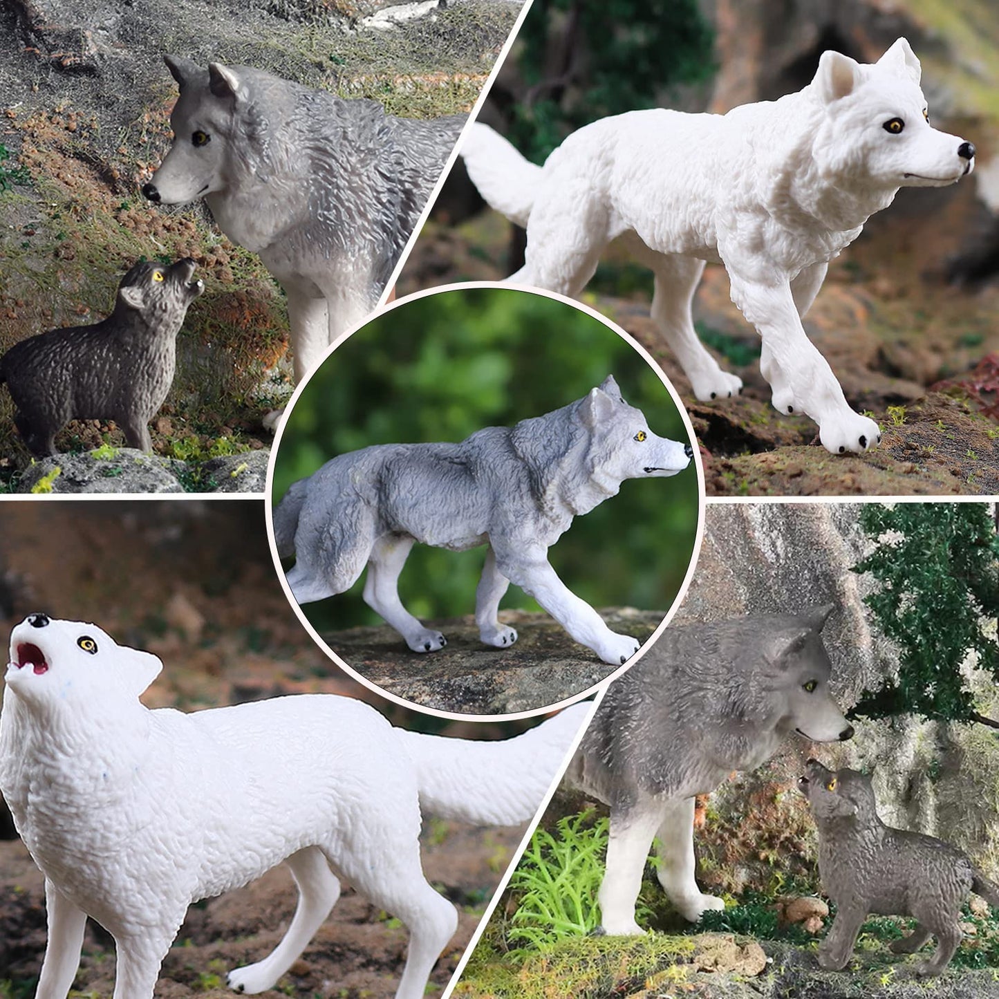 Rcomg 8Pcs Wolf Toy Figures, Realistic Wild Animal Wolf Figurines Plastic Jungle Forest Animal Toys Figurines For Kids Boys Girls
