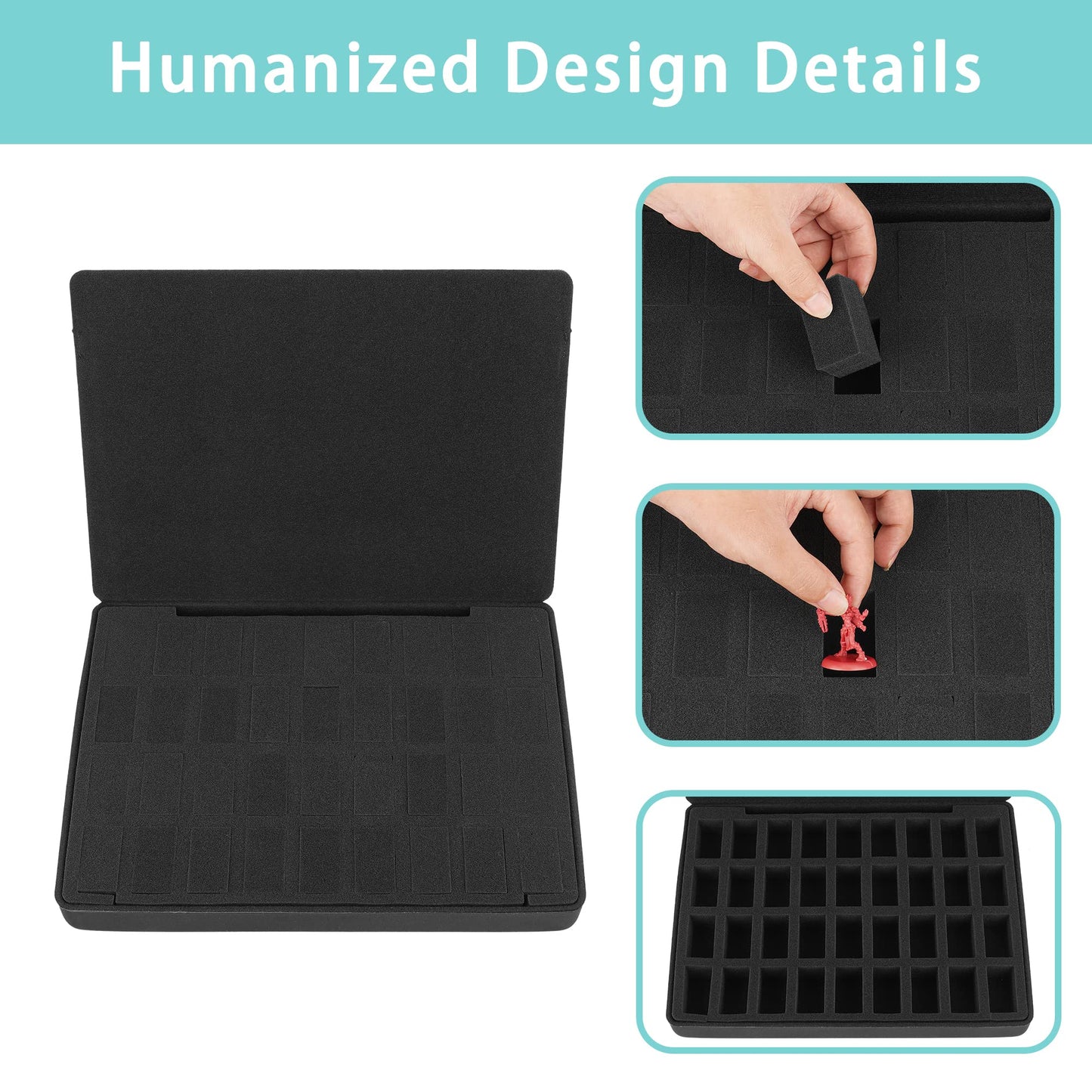 Minahao Hard EVA Minature Figure Box - 36 Slot Figurine Carrying Case Pre-grooved foam layer Compatible with Warhammer 40k  DND & All Small Based Miniatures (Case Only)