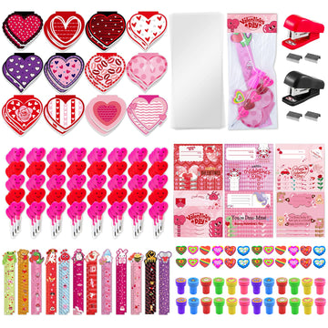 170 Pcs Valentines Day Gifts Classroom Supplies - Valentine Stationery Set with Heart Pencils, Notebooks, Rulers, Bookmarks, Tre
