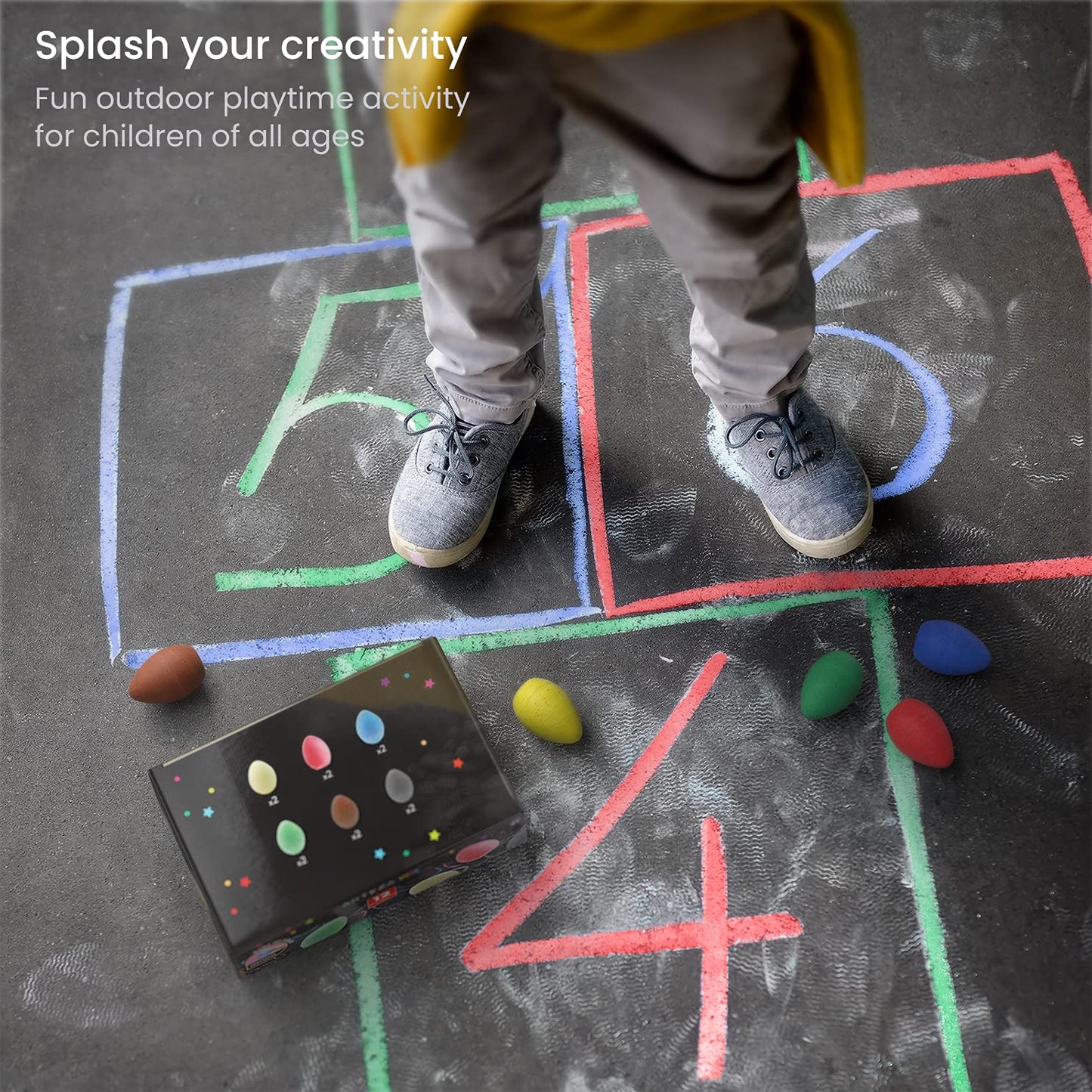 Arteza Kids Sidewalk Chalk, Set of 12, Easy-to-Hold Egg-Shaped Washable Chalk, Art Supplies for Spring and Summer Activities, Ou