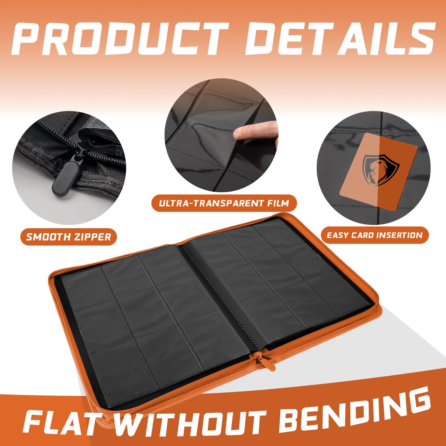 Trading Card Binder 9 Pocket  360 Pockets Trading Card Holder Book  enhanced PU Cover Zip Folder Binder  Side Loading Carrying Case Binder Album for TCG  MTG Sports Cards  Game Cards (Orange-1)