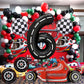 Stcomart 8 Pcs Race Car Party Decorations, Black Number 6 Balloon Checkered Balloons Tire Balloons For Boys 6Th Birthday