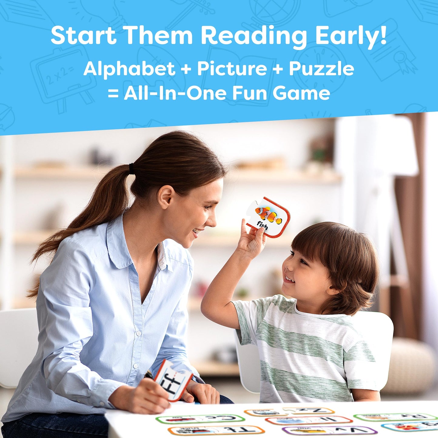 Momo & Nashi Alphabet Puzzle Games - 26 Self-Correcting ABC Matching Game for Toddlers, Cardstock, Abc Puzzle Design