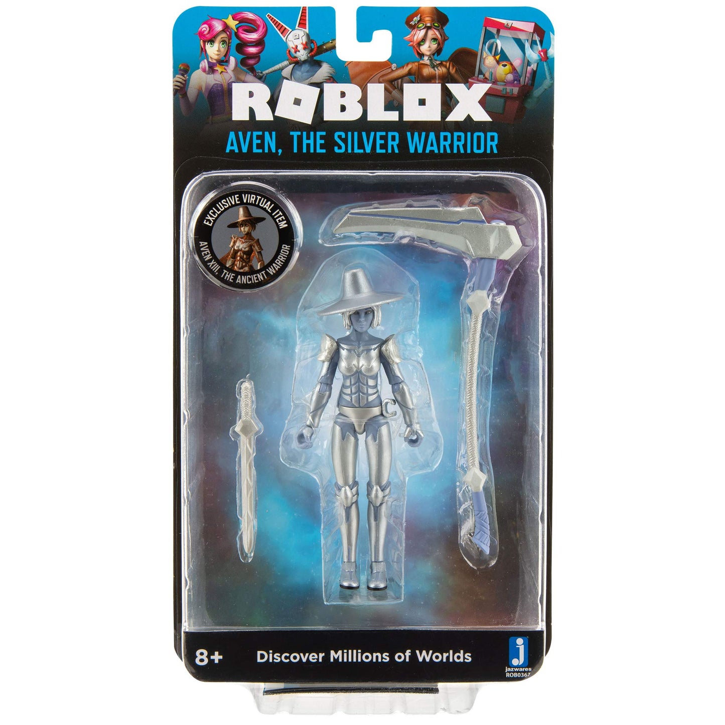 Roblox Imagination Collection - Aven  The Silver Warrior Figure Pack [Includes limited availability Virtual Item]