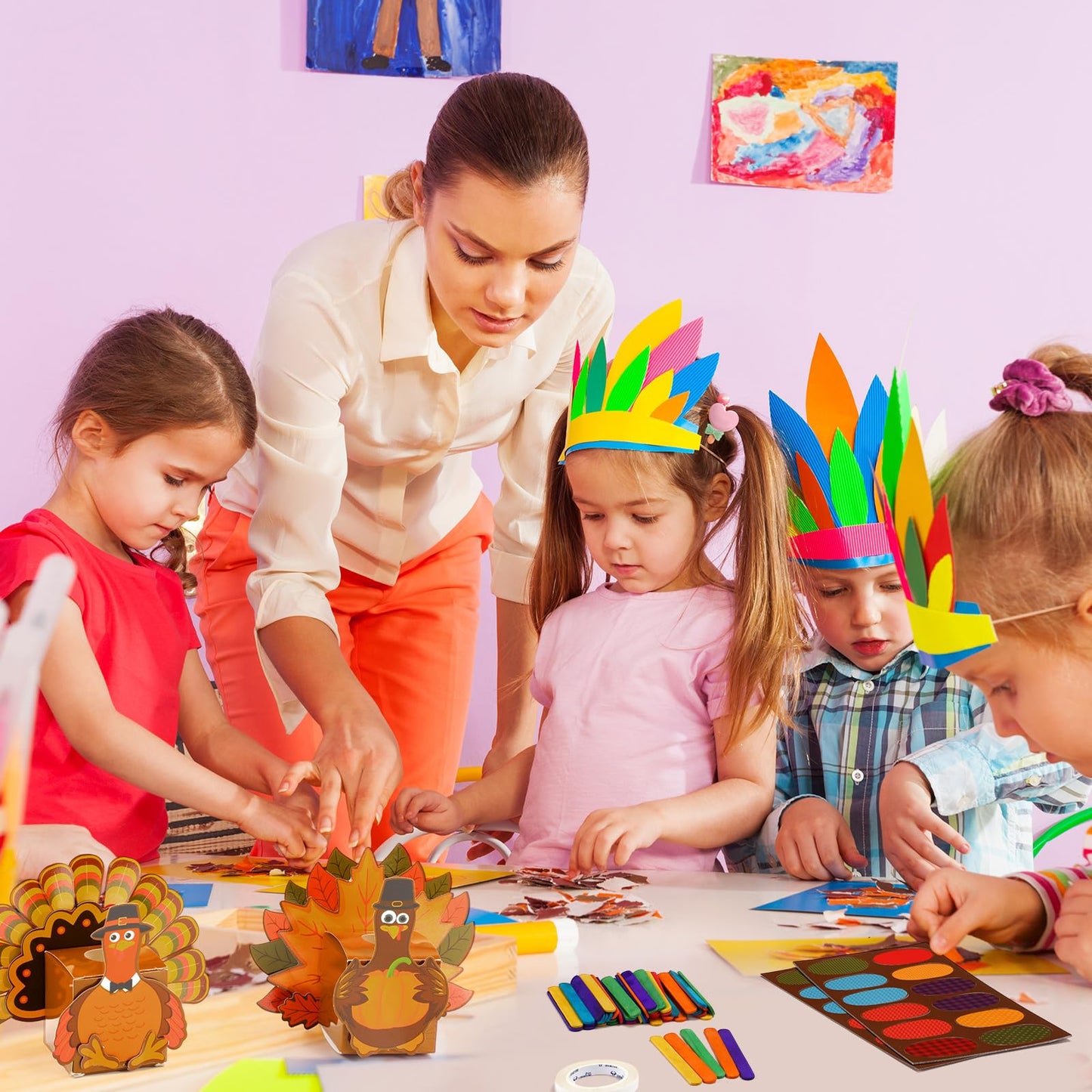 Pajean 18 Set Thanksgiving Box Crafts Kits DIY Thankful Turkey Boxes with Wooden Stick Thanksgiving Gratitude Prayer Jar Turkey