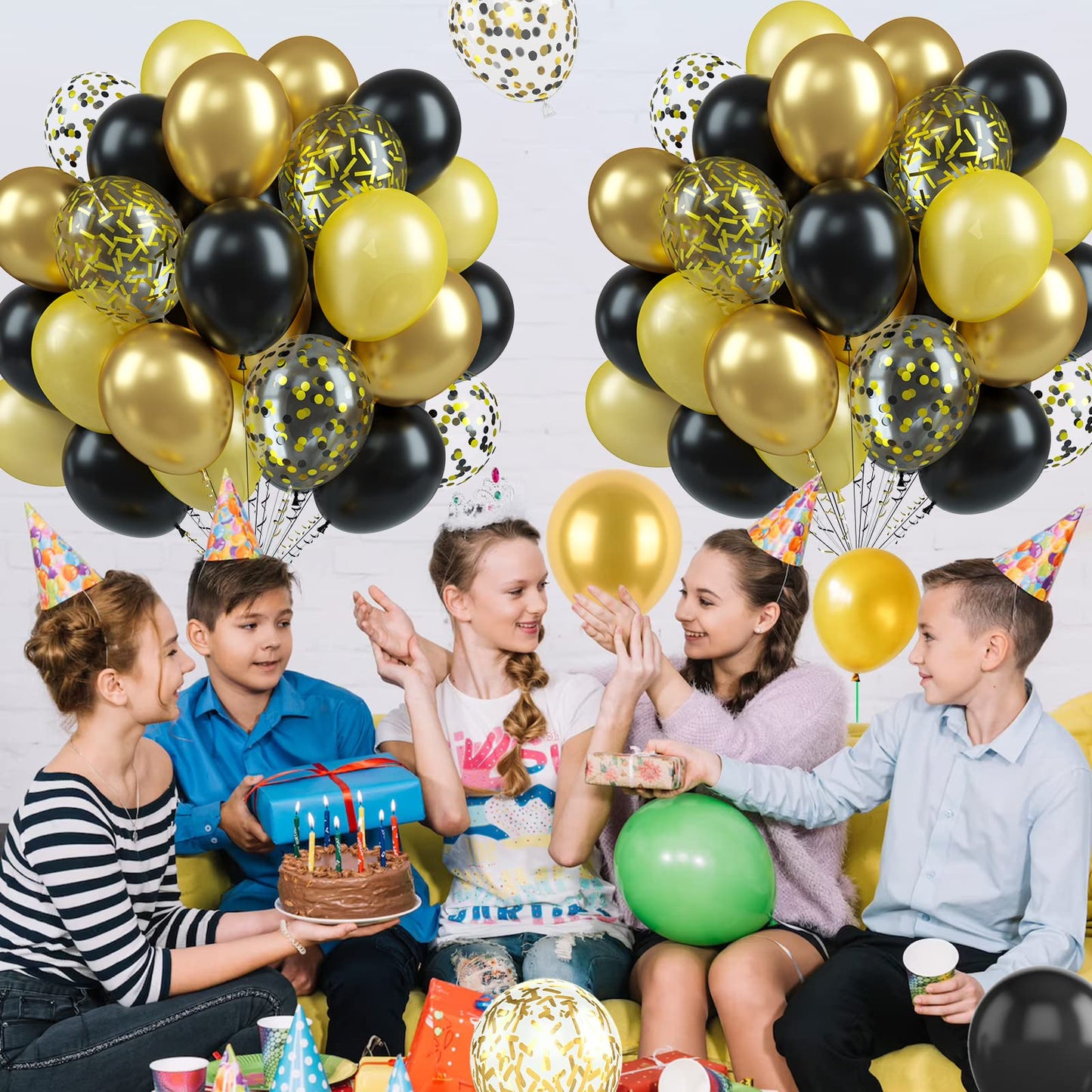 Biapian Black And Gold Balloons, 60Pcs Black Gold Birthday Balloons, 12 Inch Metallic Gold Confetti Balloons Pearl Gold Black La