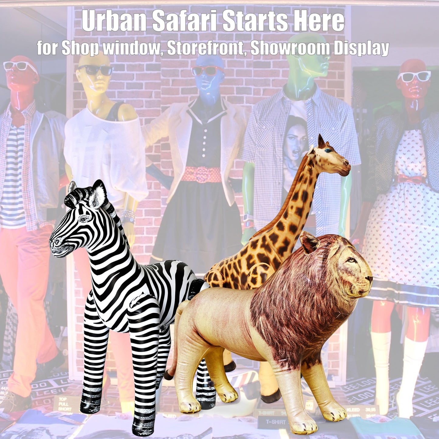 Jet Creations 3-Pack Safari Animals - Giraffe, Zebra, Lion - Large, Heavy-Duty Vinyl, Multi-Color - Model AN-GZL