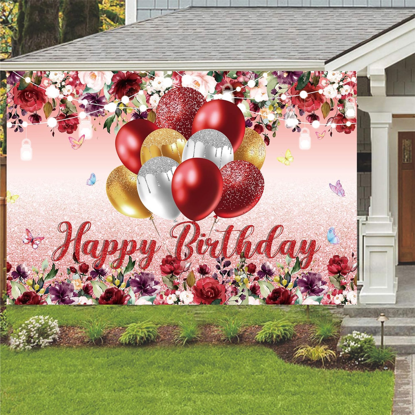 YinQin Red Flower Happy Birthday Backdrop 180x120 cm Floral Photography Background for Girls and Women