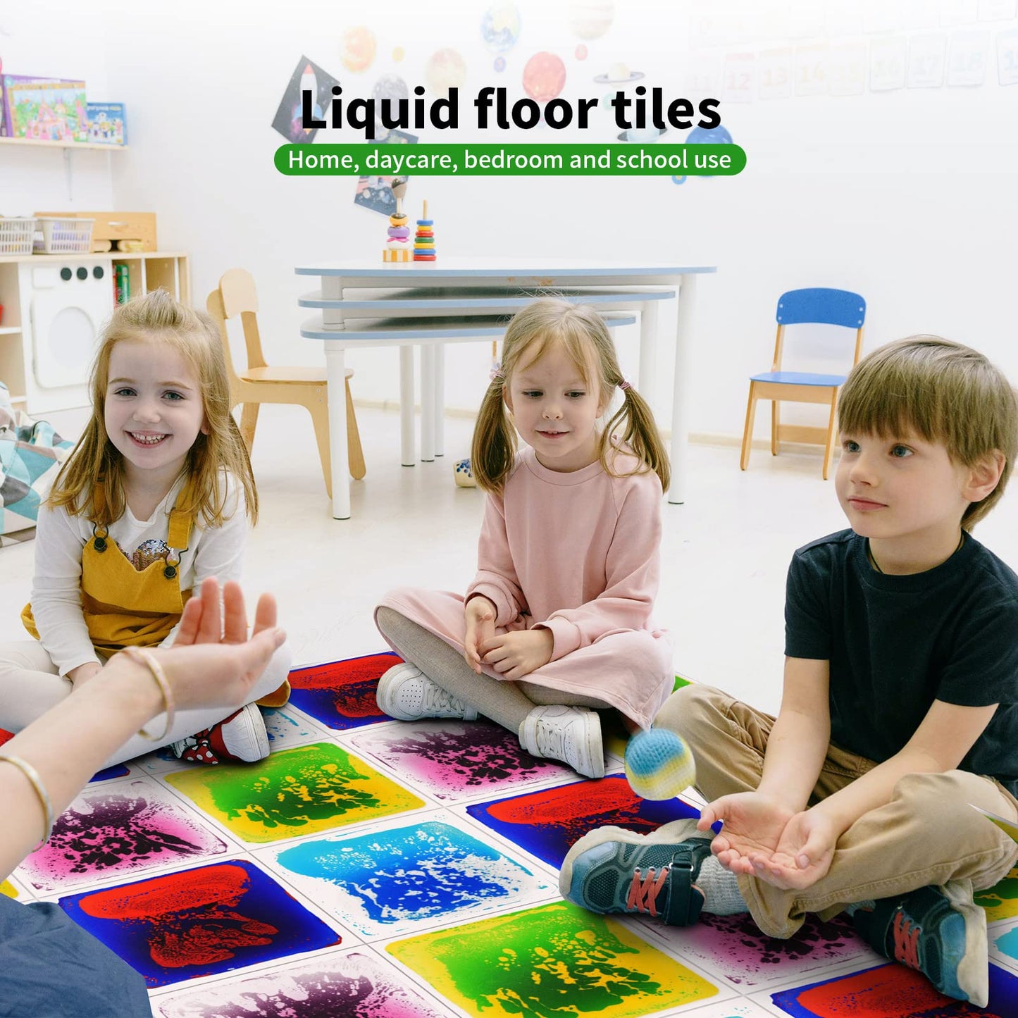 Longking 12  X 12  4-Pack Sensory Floor Tiles For Activity Play Centers For Children, Liquid Tiles, Autism Sensory Poducts
