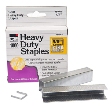 Charles Leonard Staples, Heavy Duty, 5/8 Inches Leg Length, Carbon Steel, Silver, 1000/Box (84063)