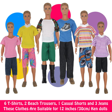 Ztweden 32Pcs Doll Clothes And Accessories For 12 Inch Boy Dolls Include 20 Different Wear Clothes Shirt Jeans Beach Shorts 4 Pairs Of Shoes, Glasses, Earphones For 12'' Boy Doll