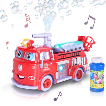 Artcreativity Fire Truck Toy With Bubble Blowing Action – Fun Fire Engine Toy For Kids With Lights, Siren Effects, Bubble Solution & Funnel – Baby Firetruck Toy & Gift For Boys And Girls 5+