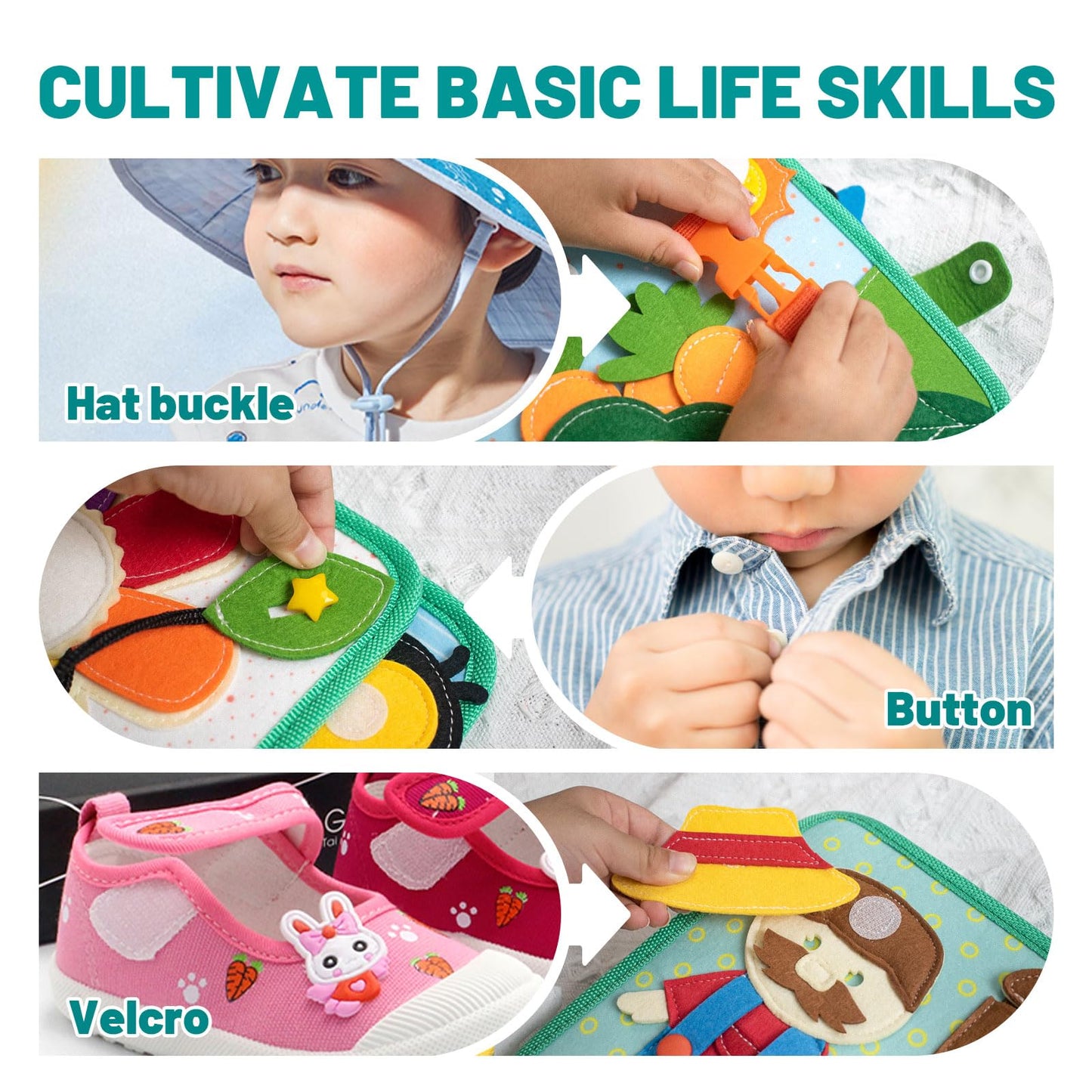 Montessori Busy Book for Toddlers 1-3  Felt Quiet Book & Busy Board for Preschool Learning  Fine Motor Skills & Sensory Play  Educational Travel Toy and Gift for Kids - Farm Animals Theme  Green