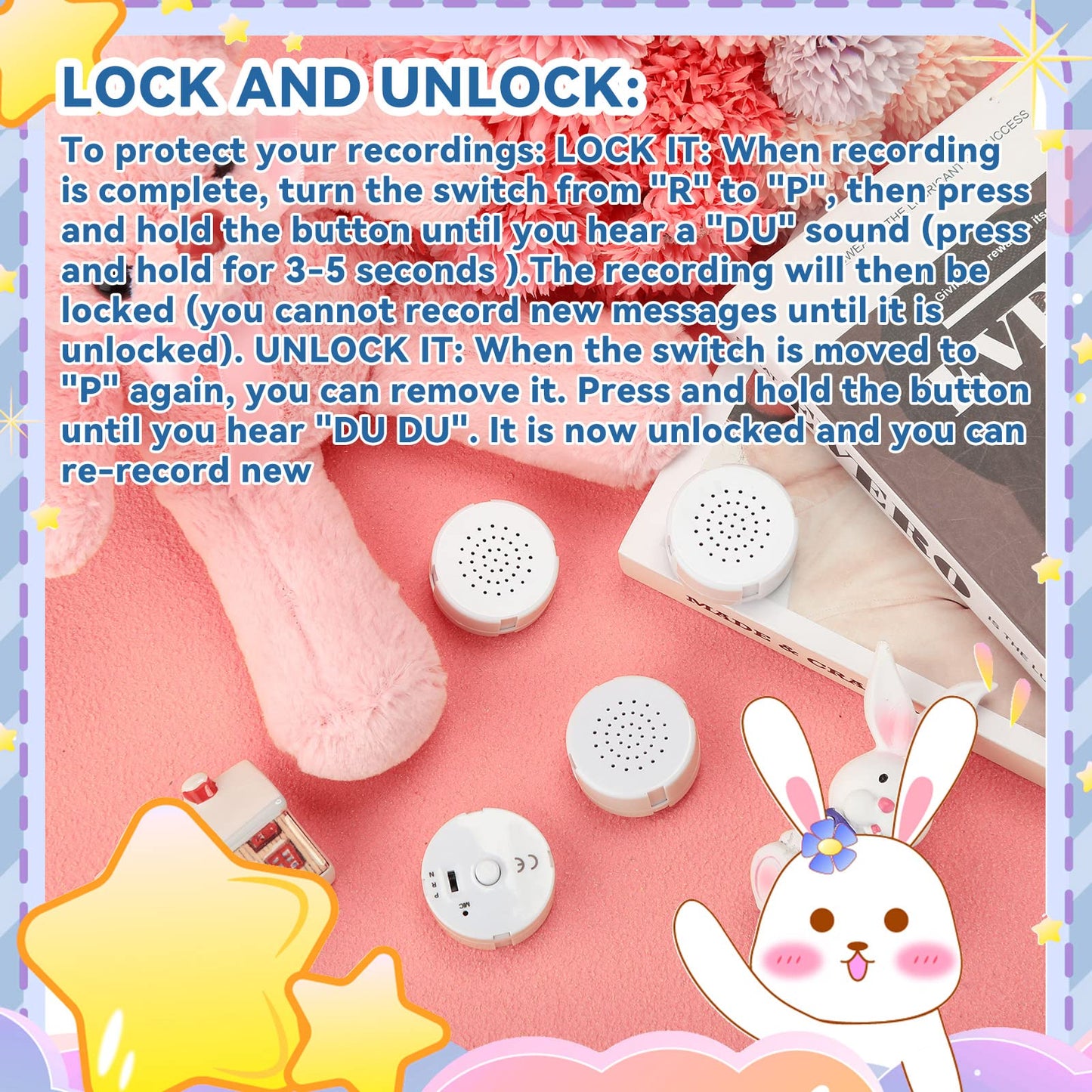 6 Pcs White Sound Recorder Voice Recorder Music For Stuffed Animal, Toy Recording Device Recordable Sound Module, Record Message