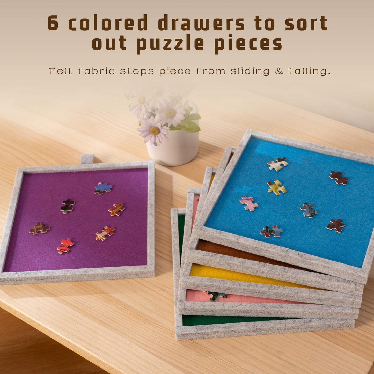 Tektalk 2000 Piece Foldable Jigsaw Puzzle Table with Cover, 3-Tilting-Angle Plateau, Lightweight Portable Felt Puzzle Board with