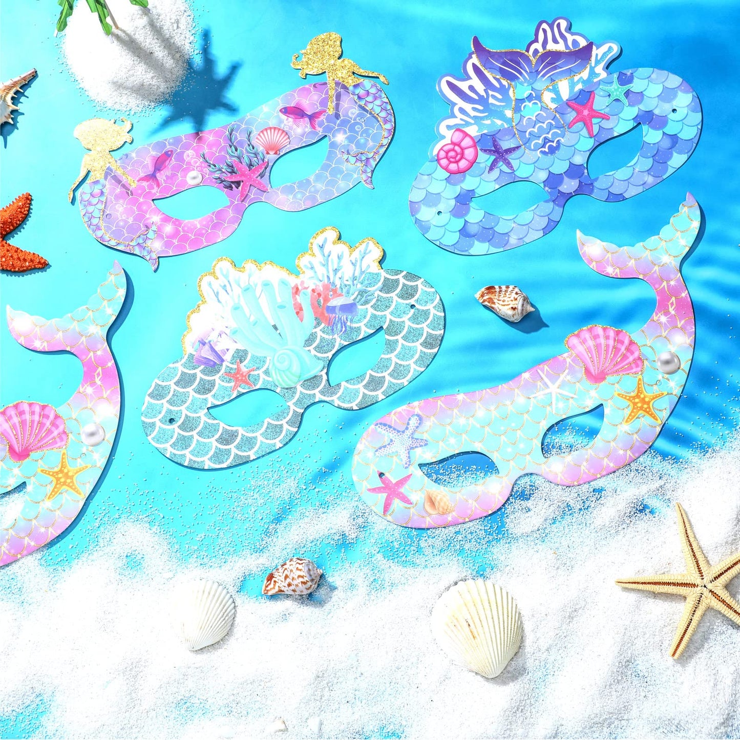 Minatee 24 Pcs Mermaid Mask for Kids Mermaid Cosplay Masks for Party Paper Animal Mask Costume Mask Children Eye Masks Dress Par