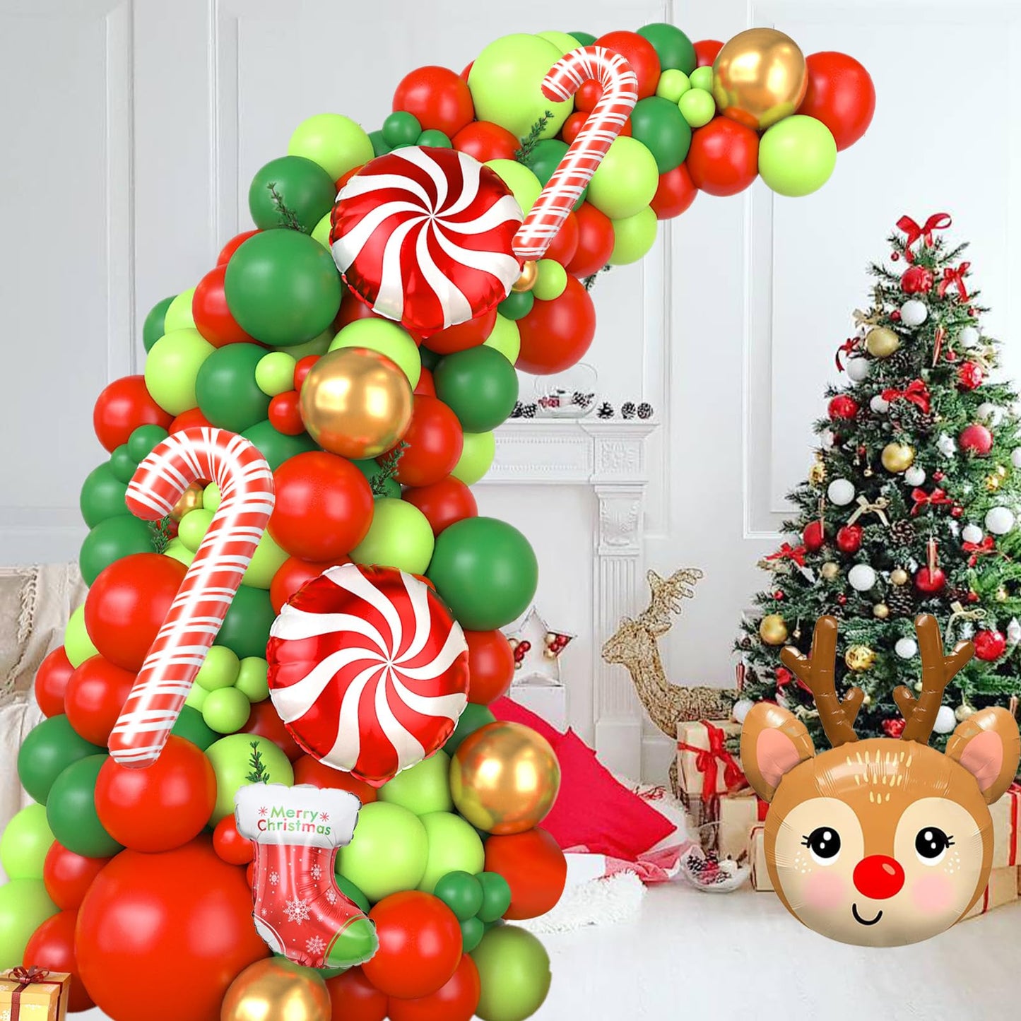 Christmas Balloon Garland Arch, 123 Pcs Christmas Balloon Arch Kit With Red Green Gold Latex Balloons, Christmas Foil Balloon St