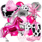 Hungdao 23 Pcs Cowgirl Theme Party Balloons Set Cow Print Cowgirl Hat Boot Pink Silver Star Balloons Ribbon for Western Theme De
