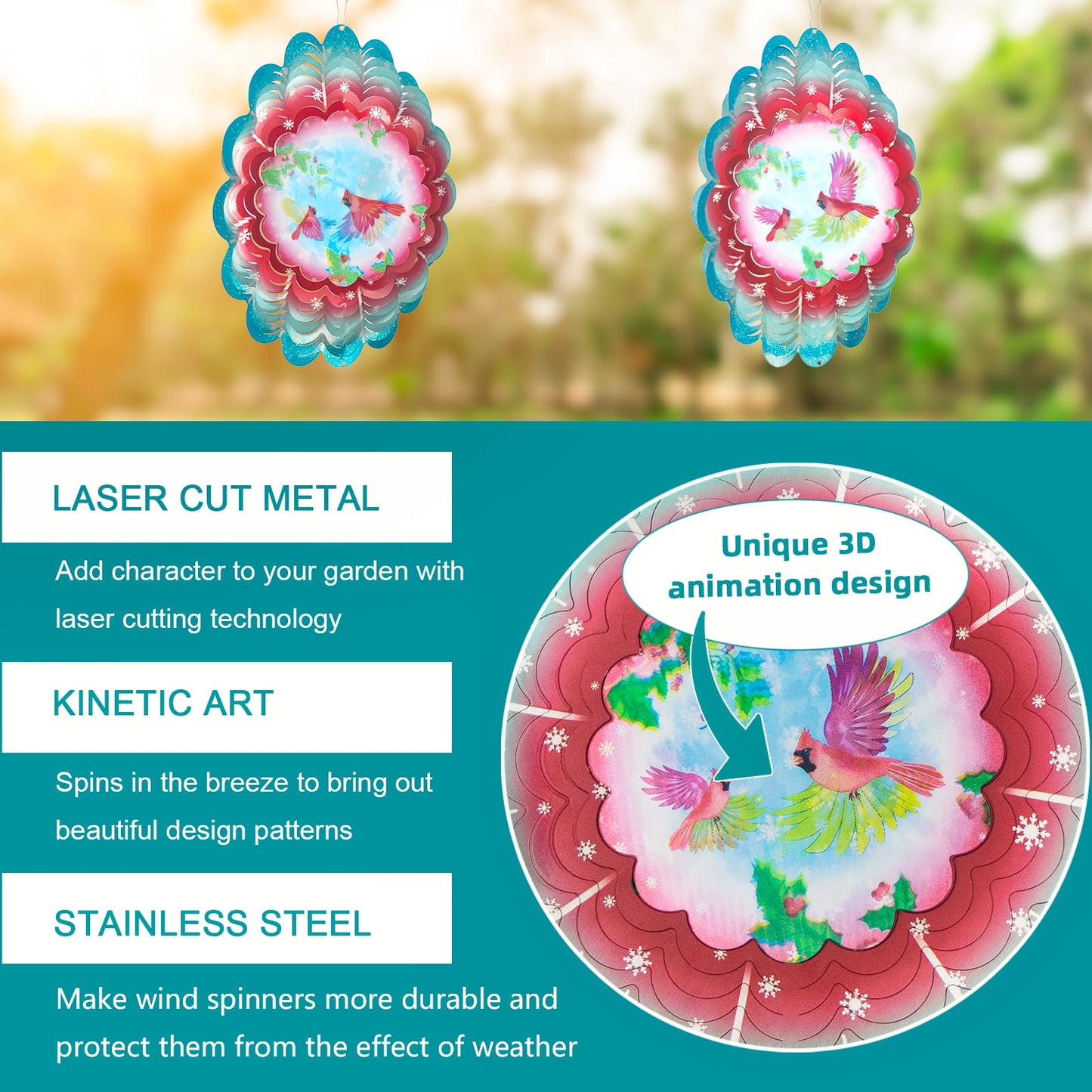 Cardinala Metal Wind Spinners - Cardinala Gifts For Women Mom Grandma Wife, Hanging Animations Wind Spinner For Outdoor & Indoor