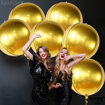 Huge, Gold Foil Balloon Set - Pack Of 6, 22 Inch | 360 Degree 4D Round Gold Foil Balloons For Gold Party Decorations | Large Gold Balloons For Graduation Party Decorations 2023 | Bachelorette Décor