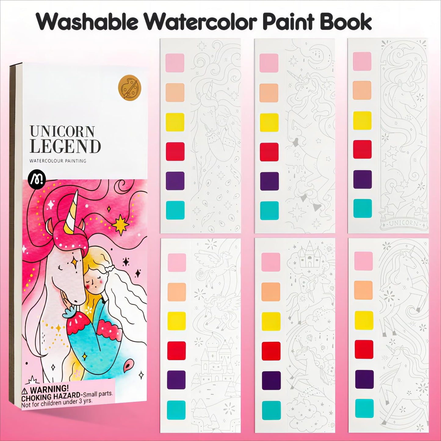 Watercolor Painting Coloring Books Pocket Watercolor Paint Bookmarks, Mess Free Paint with Water Set, Travel Class Activities Ar