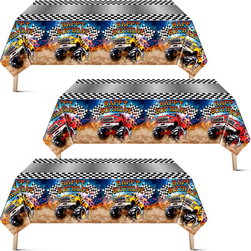 Mifoci 3 Pcs Monster Truck Birthday Party Tablecloths Monster Machine Table Covers Large Plastic Disposable 108 x 54 Inches for 
