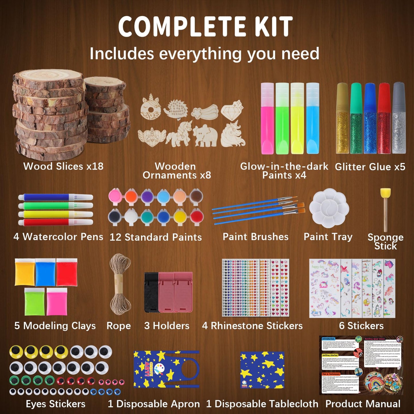 EPUMP Kids Wooden Painting Kit - Glow in The Dark Arts and Crafts Supplies for Boys Girls Ages 5-12 - Wood Slice Craft Activitie