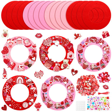 Suilung 472 Pcs DIY Valentines Crafts Kits Valentines Foam Heart Wreath Crafts with Gnome Truck Bear Stickers DIY Pink Red Hangi