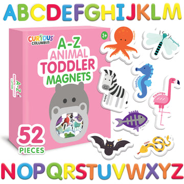 Curious Columbus Animal Toddler Magnets For Refrigerator - 52 Fridge Magnets For Toddlers Play With Magnetic Letters - Foam Abc Magnetic Learning Set For Alphabet Learning