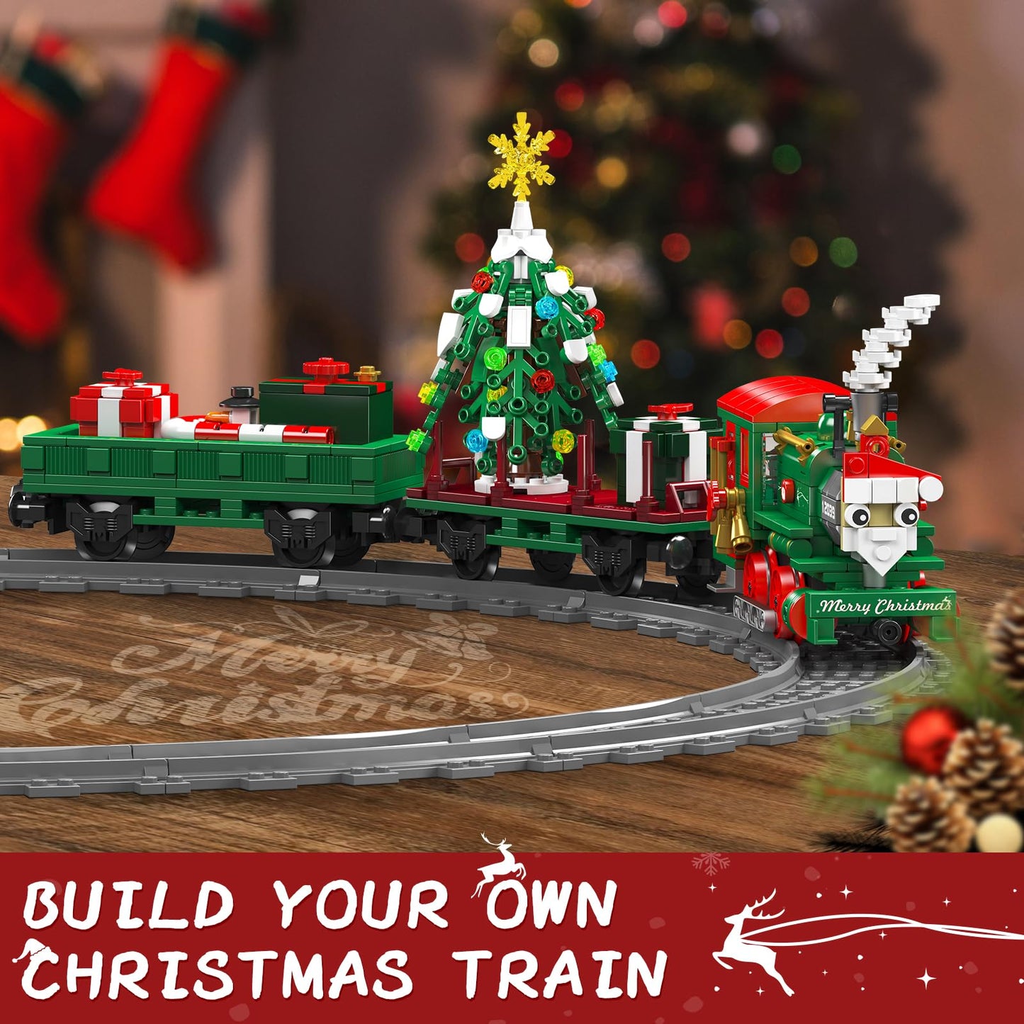 Mould King 12039 Christmas Train Building Block Kits, Electric Led Light,Train Track Vehicle Model Building Sets With Motors,Train Model Kits For Kids Age 8+/Adults-922 Pieces
