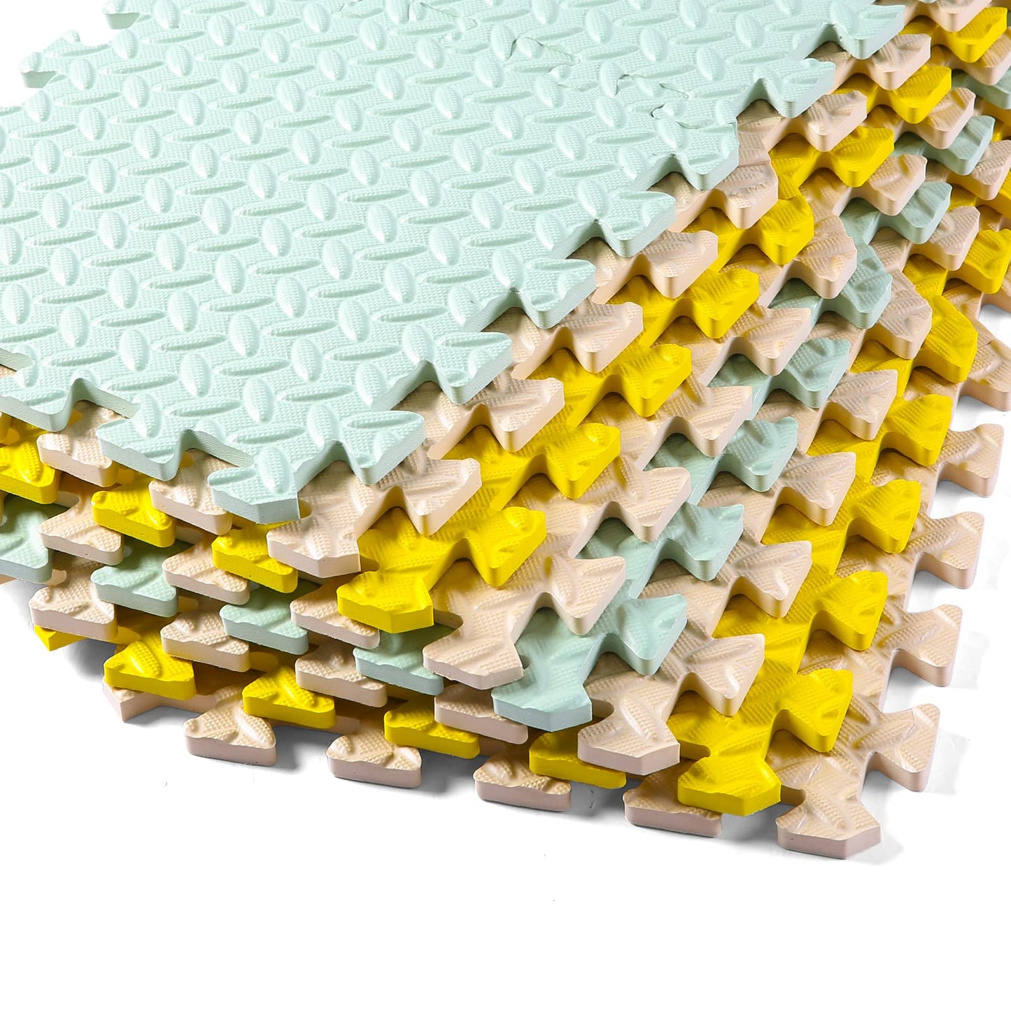 Tamiplay Foam Floor Mats For Kids, 12 X 12 Inch 16 Tiles 0.4' Thickness Foam Play Mat, Non-Toxic Square Interlocking Floor Mats Rubber Baby Play Mat For Toddlers(Beige/Yellow/Bean Green)