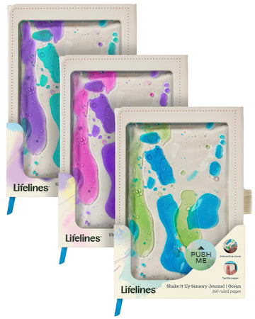 Lifelines Sensory Journal, 3-Pack Shake It Up Bundle - Fidget Ruled Notebook Journal With Interactive Tactile Cover & Embossed P