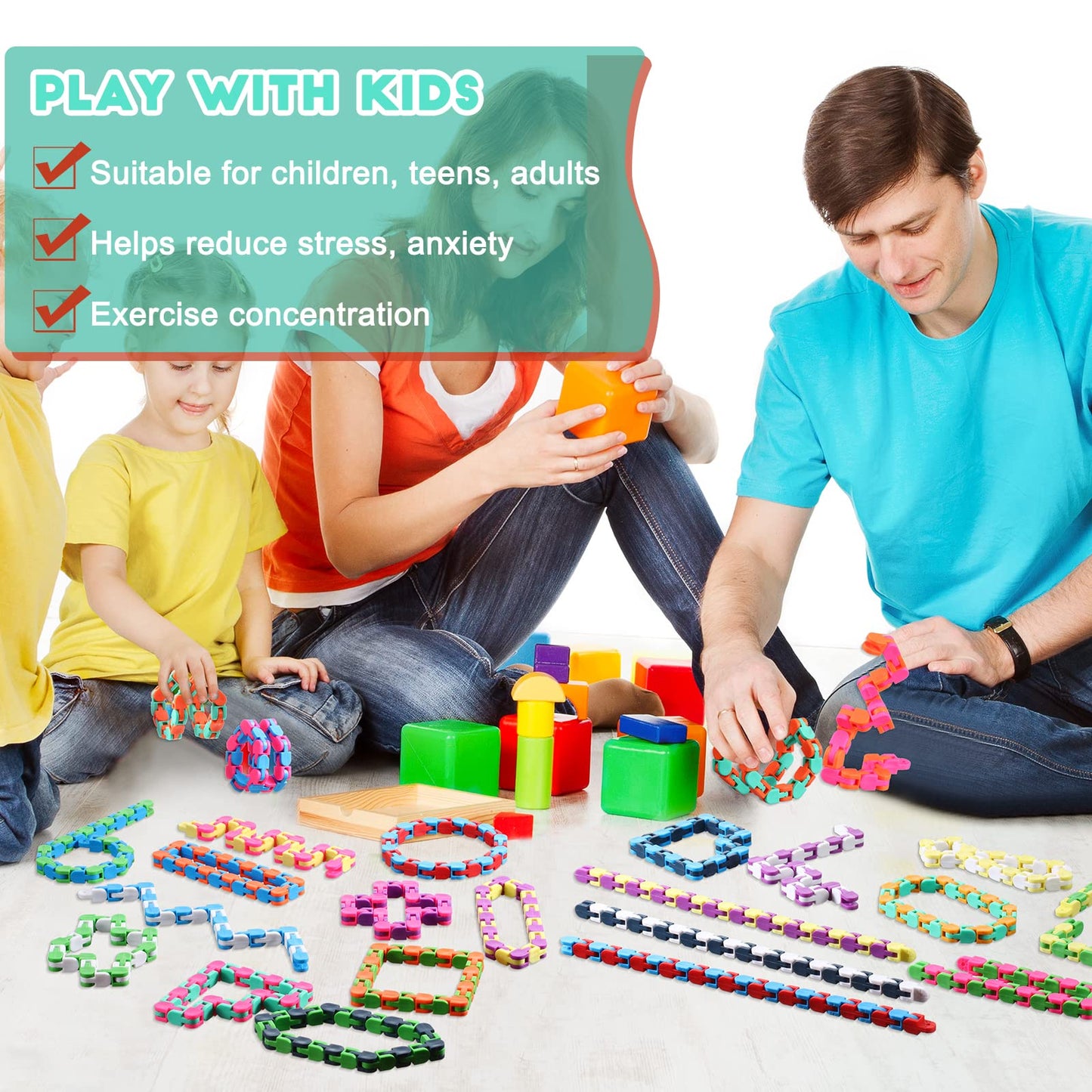 80 Packs Wacky Tracks Fidget 24 Links Finger Sensory Snake Toys Bike Track Chain Toy Chain Fidget Toys Bulk Fidget Toys Snake for Kid mature-themed Stress Relief Party Classroom Home Travel Multi Color